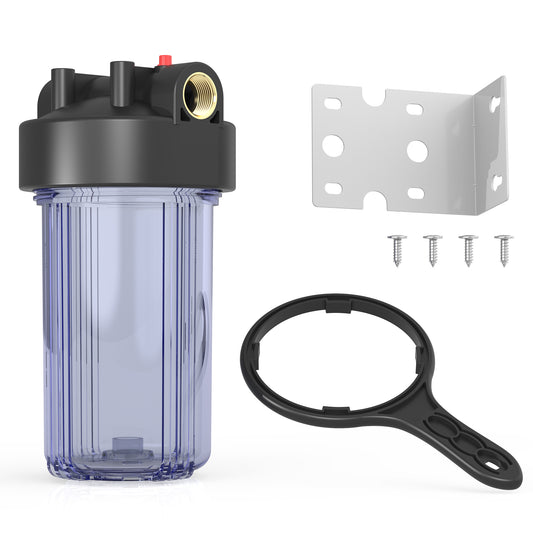 Purevua Whole House Water Filter Clear Housing, Fit 10"x4.5" Sediment etc Filters for Well and City Water, Big Filter Pre-Filtration System for Home, 1" NPT Port, Pressure Release