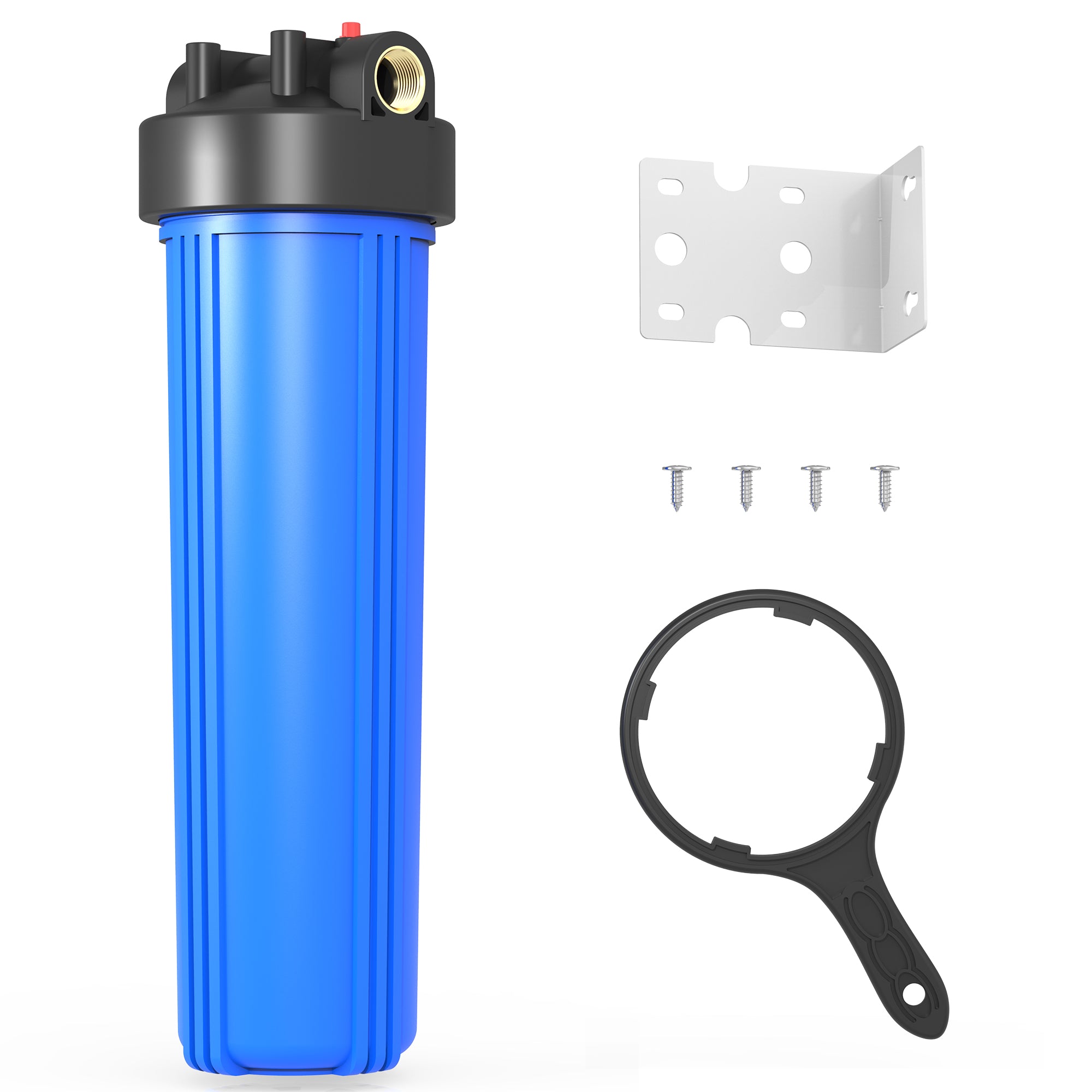 Purevua Whole House Water Filter Housing, Fit 20"x4.5" Sediment etc Filters for Well and City Water, Big Filter Blue Pre-Filtration System for Home, 1" NPT Port, Pressure Release