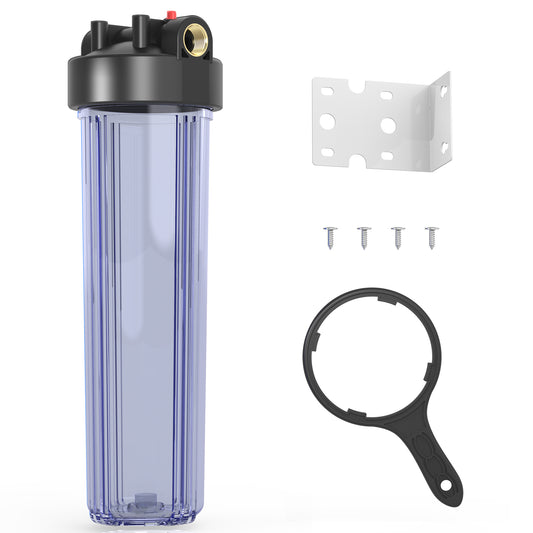 Purevua Whole House Water Filter Clear Housing, Fit 20"x4.5" Sediment etc Filters for Well and City Water, Big Filter Blue Pre-Filtration System for Home, 1" NPT Port, Pressure Release