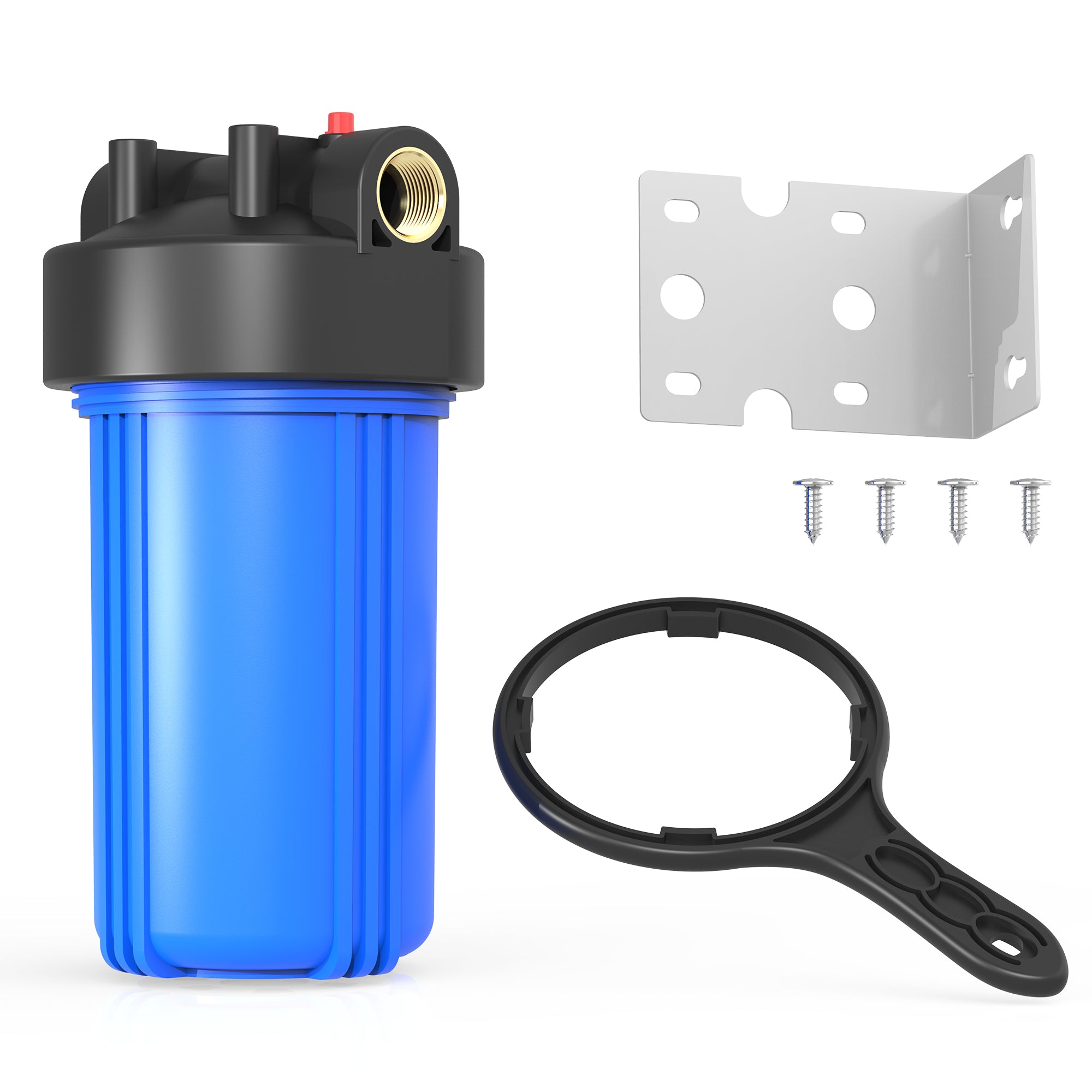 Purevua Whole House Water Filter Housing, Fit 10"x4.5" Sediment etc Filters for Well and City Water, Big Filter Blue Pre-Filtration System for Home, 1" NPT Port, Pressure Release